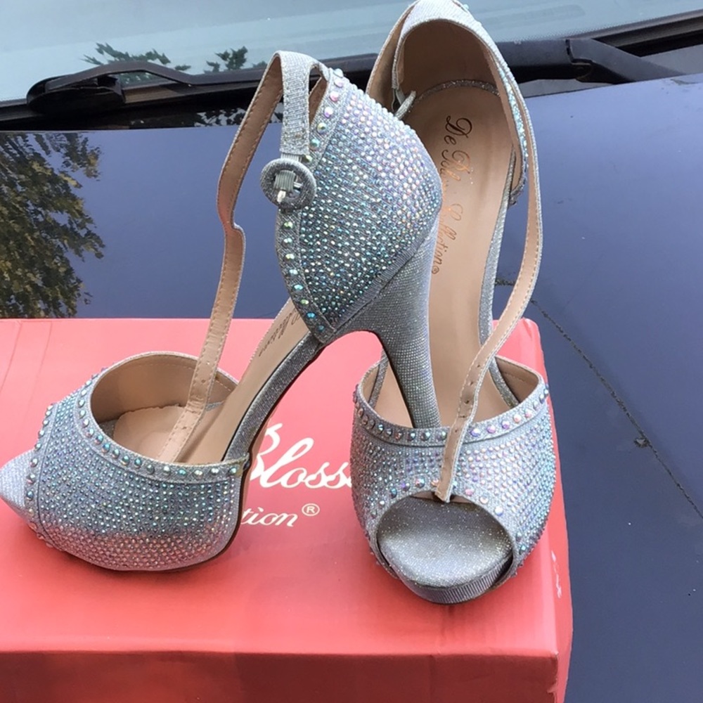 Silver Rhinestone Heels Shoesweddingpromgraduation - image 4